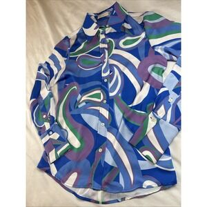 Ramy Brook Retro Victoria Button Blouse Top Shirt Marrakech Blue Paisley Sz XS
